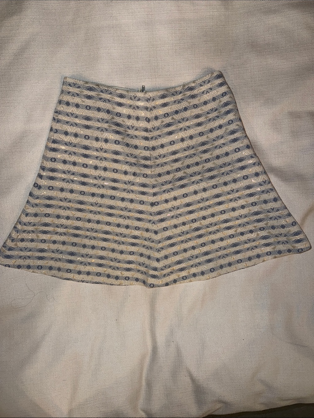 J. Crew Cream, Gold and Blue Striped A-Line Skirt